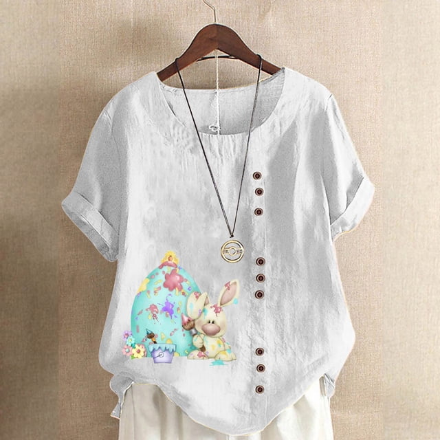 Daisyyozoid Chandail en Molleton Drôle de Jour de Pâques pour Femmes Été Surdimensionné Décontracté Col Rond Manches Courtes Imprimé Floral Tops Amples