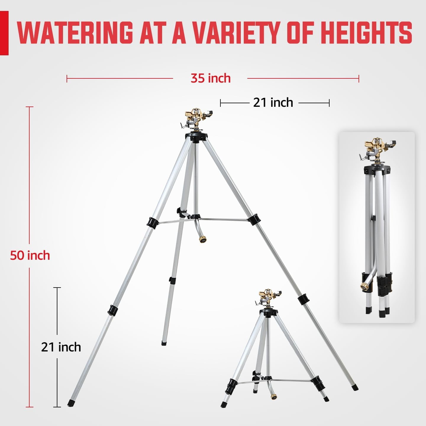 YAMATIC 360° Impact Sprinkler on Adjustable Tripod Base, Heavy Duty for Lawn, Yard & Garden (20–90FT Coverage)
