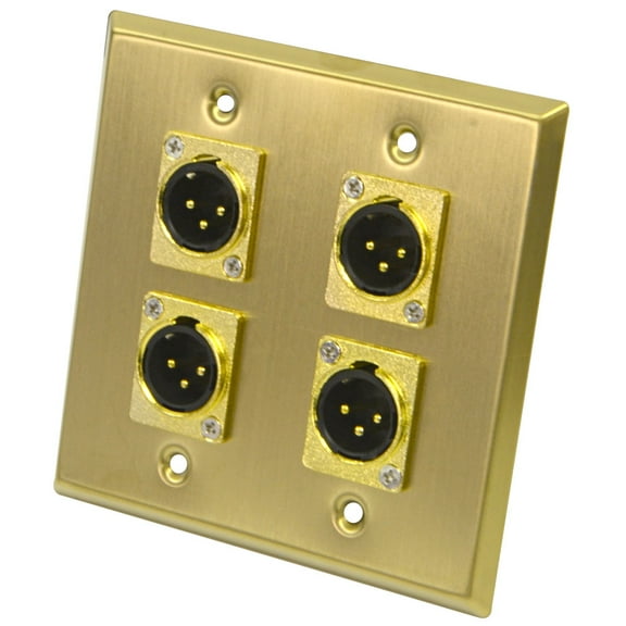 Seismic Audio Gold Stainless Steel Wall Plate - 2 Gang with 4 XLR Male Connectors Gold - SA-PLATE17