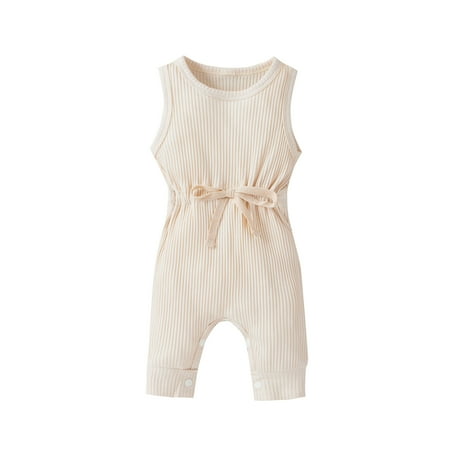

Douhoow Newborn Baby Romper Infant Cotton Knitted Ribbed Sleeveless Solid Elastic Band Jumpsuit