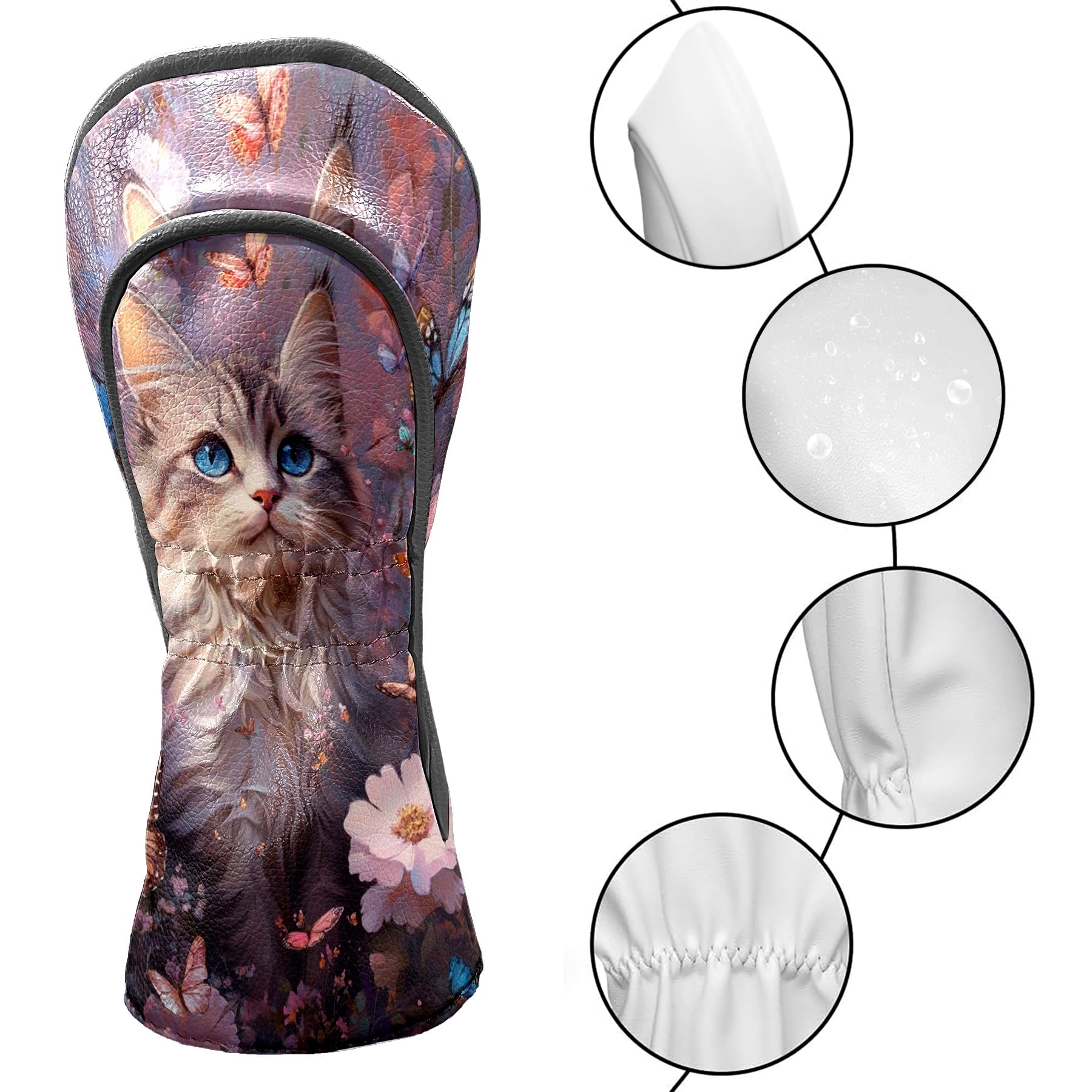 Golf Club Head Covers - Dream Cat Design, PU Leather, Waterproof, Fits Fairway Woods/Hybrid, Unisex, Fits Most Brands