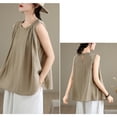 thumbnail image 5 of TKYCMSUAKI Cotton Linen Tank Tops for Women Ruffle Round Neck Sleeveless Shirts Loose Fit Solid Color Blouses Summer Going Out Pullover Tee, 5 of 8
