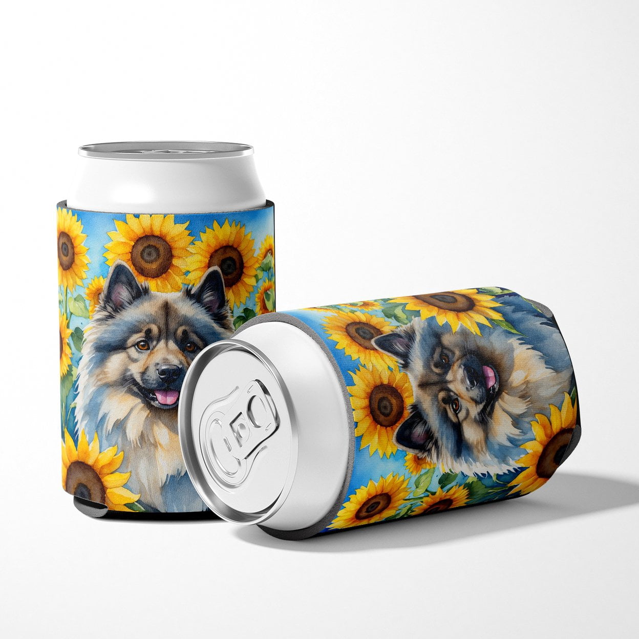 Keeshond in Sunflowers Can or Bottle Hugger 3 in x 5 in