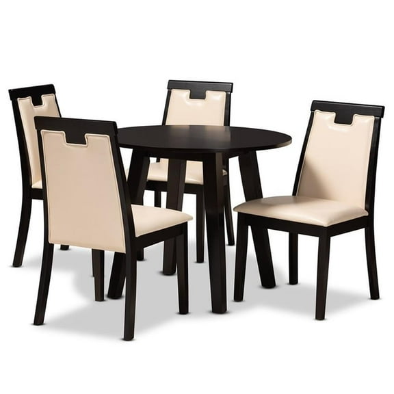 Bowery Hill Beige Faux Leather Upholstered Wood 5-Piece Dining Set