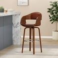 thumbnail image 3 of Soledad Mid-Century Modern Upholstered Swivel Barstool, Cognac Brown and Walnut, 3 of 11