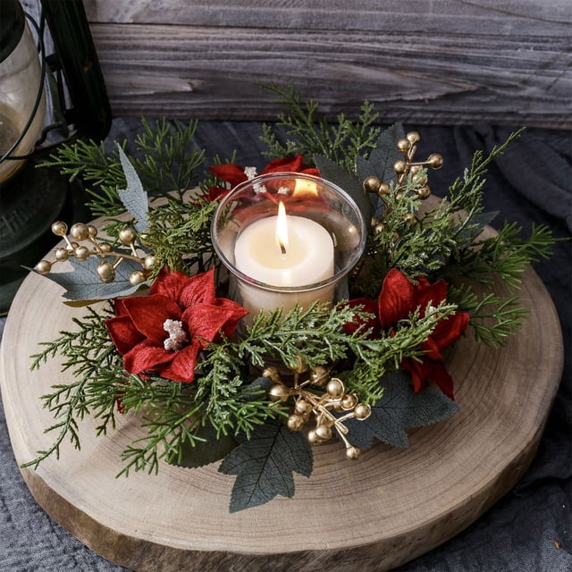 Adornos navideños, guirnalda de candelabros de aguja para la mesa navideña, hojas artificiales, aro para velas, guirnalda para candelabros, decoración del hogar, guirnaldas decorativas.