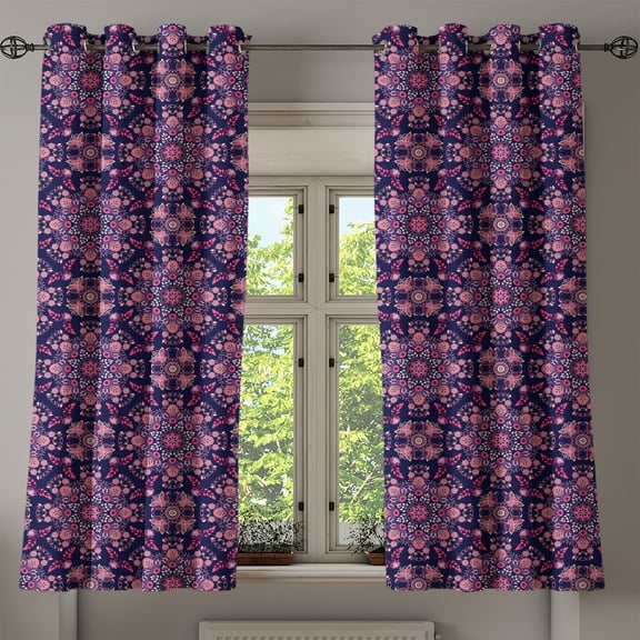 Ambesonne Ethnic Grommet Curtain, Spring Blossoms, 50" x 63", Indigo Pink Pale Pink