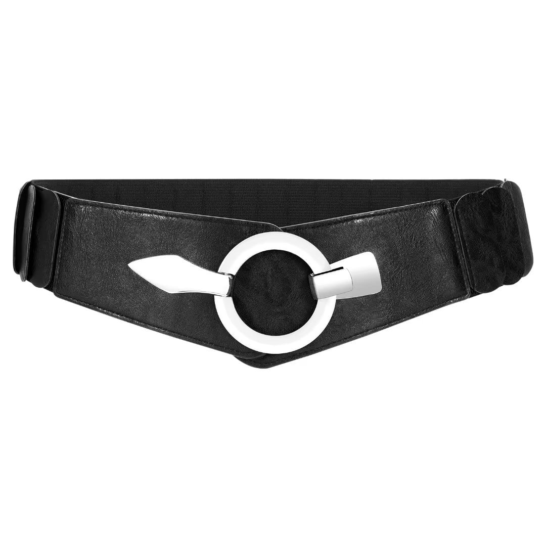 JASGOOD Women Wide Elastic Belt Fashion Vintage Stretch Black Leather