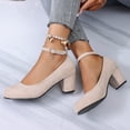 thumbnail image 5 of Bxsruta Flock Ankle Strap Block Heel Pumps for Women, Closed Toe Mid Heel Dress Shoes, 5 of 8