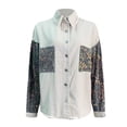 thumbnail image 5 of Unir Oversized Sequin Sleeve Denim Jacket for Women, Frayed Edge Button Down, Casual Everyday Long Sleeve Outerwear, 1 Piece, S-XXL, Plus Size Friendly, 5 of 5