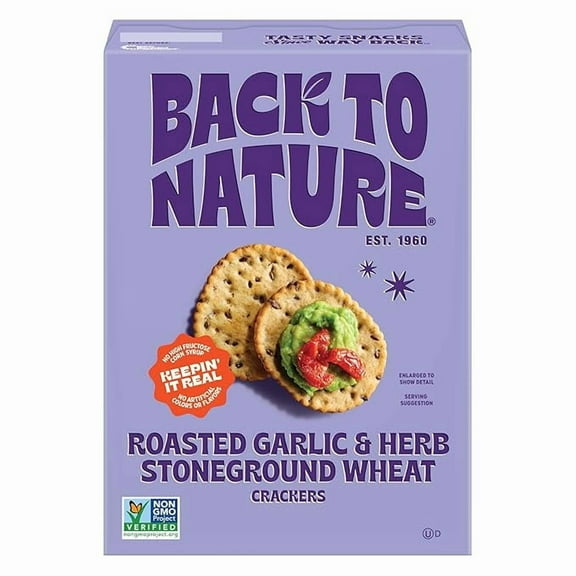 1x Back to Nature - Stoneground Wheat Crackers - Garlic & Herb - Real Ingredients like Whole Grain Wheat, Flax Seed and Sea Salt - Dairy Free & Non-GMO - 5 ounce