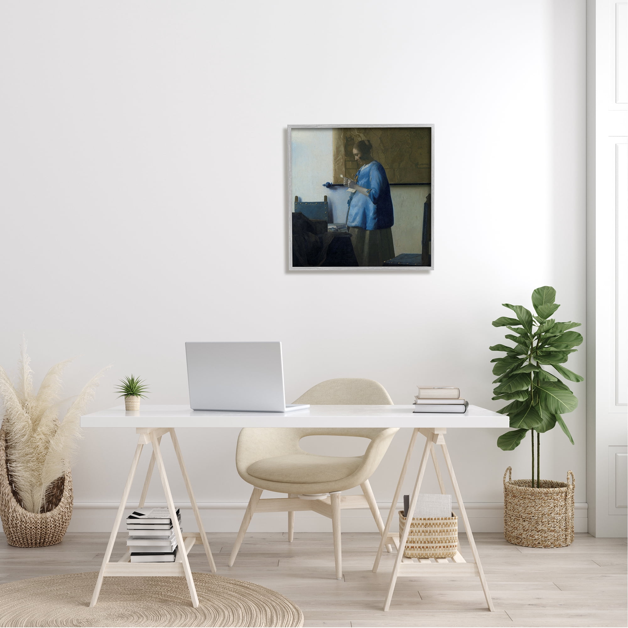 Stupell Industries Woman Reading a Letter Johannes Vermeer Classical Painting Painting Gray Framed Art Print Wall Art, Design by one1000paintings