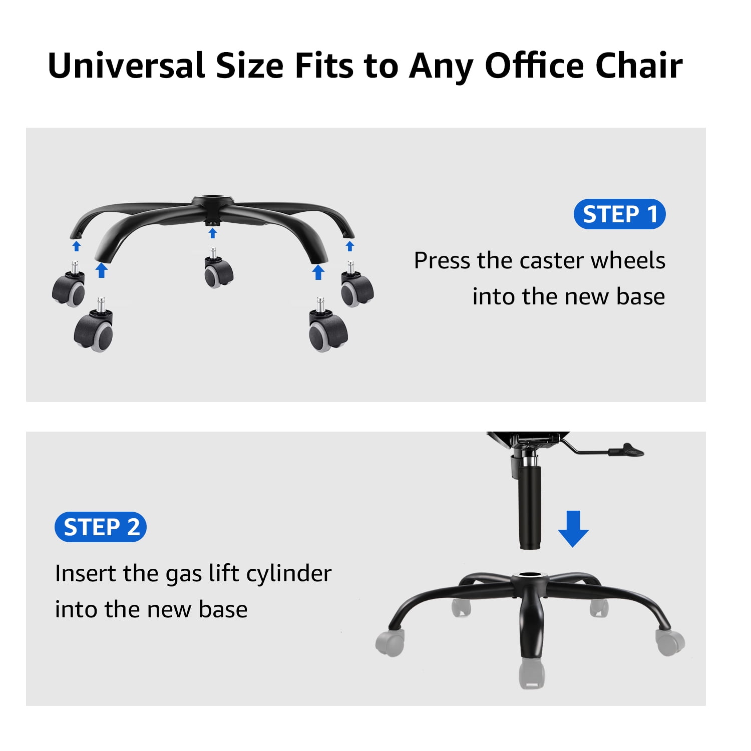 Frassie 25 Inch Office Chair Metal Base Replacement Heavy Duty 2500 Lbs  Universal Computer Chair Base Part with 5 Casters