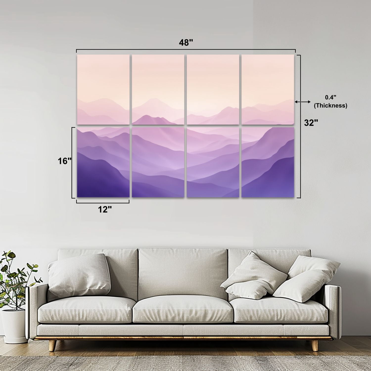 8 Pack Art Acoustic Panels Sound Absorbing Abstract Gradient Landscape Soft Pastel Pink Purple Hills Decorative Soundproof Wall Panels Self Adhesive for Nursery Game Room Bedroom 48"x32"