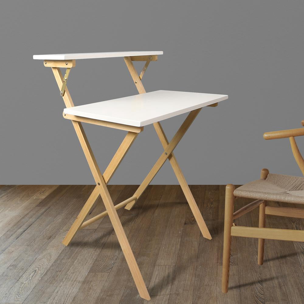 Casual Home Solid Wood 2-tier Folding Laptop Working Desk