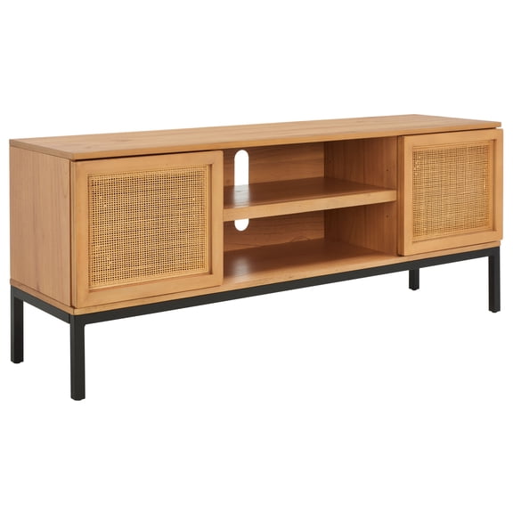 SAFAVIEH Zadie 1 Shelf Rattan Media Stand, Natural With Natural Rattan/Black Legs (54 in. W x 15 in. D x 22 in. H)