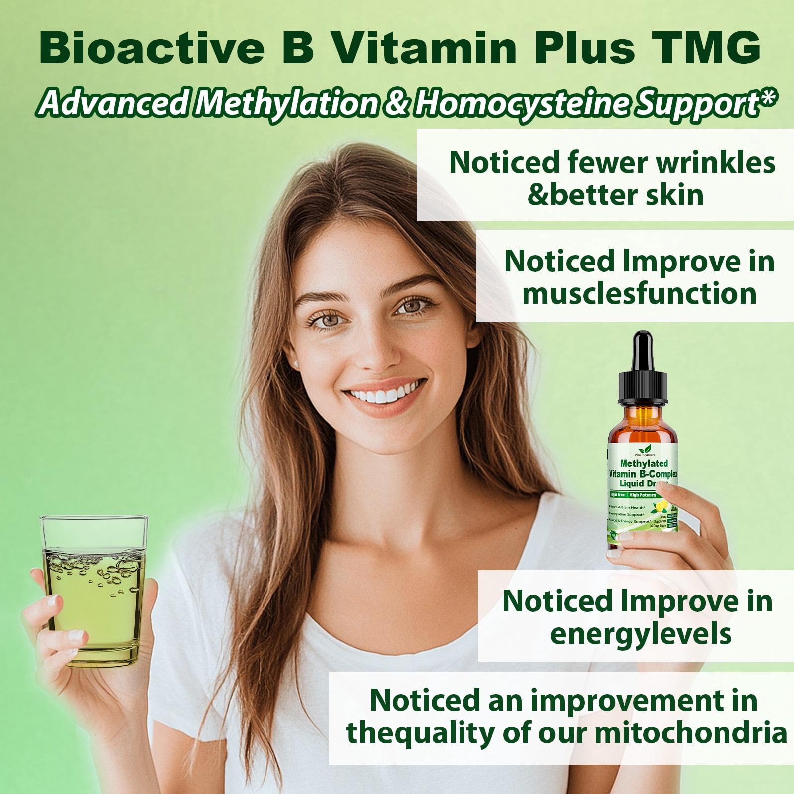 2Pack Methylated B Complex Liquid Drop Complete 9-in-1 Methyl B Vitamins w. B12 Methylfolate Inositol Choline TMG Vitamin C E, Super B-Complex Methylated for MTHFR Support, Energy Mood Nerve & Brain