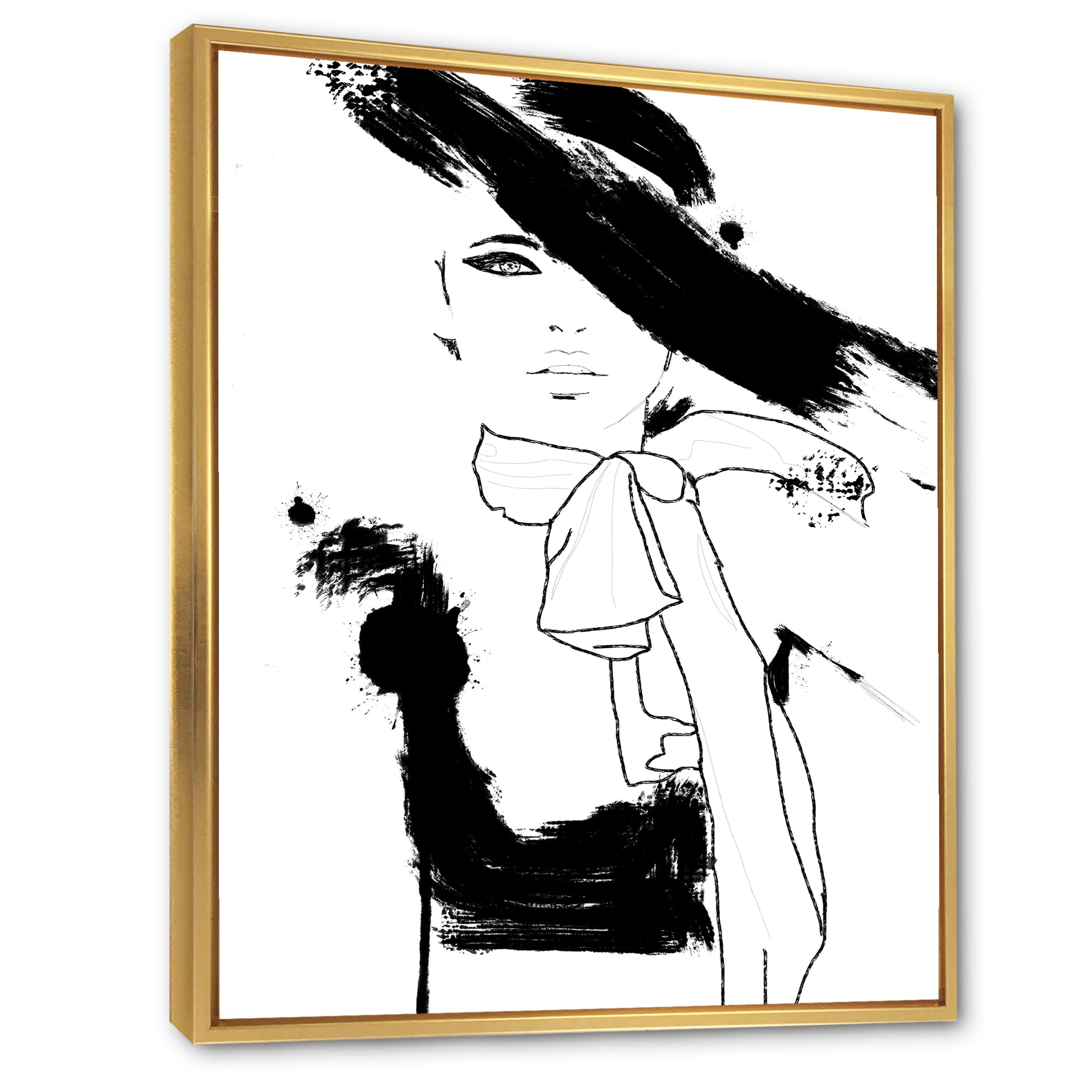 Designart 'Beautiful Black and White Model Haute Couture Fashion Woman II' Modern Framed Canvas Wall Art Print
