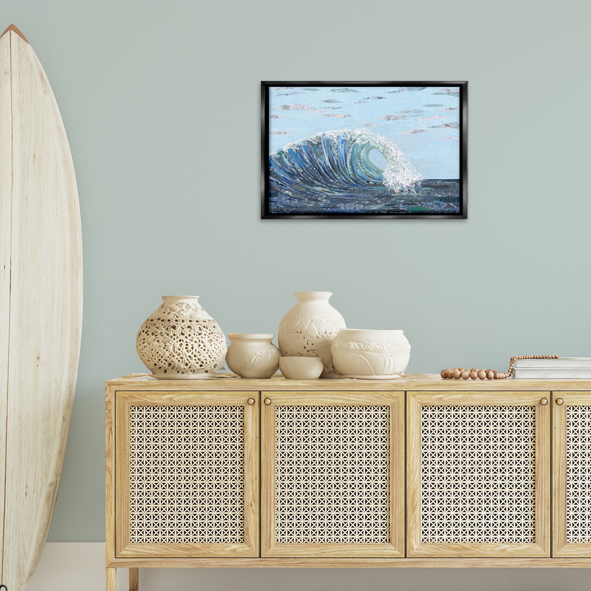 Stupell Industries Big Kahuna Wave Landscape Painting Black Floater Framed Canvas Art Print Wall Art, 25 x 17