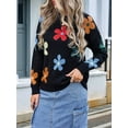 thumbnail image 5 of Cute Sweaters for Women Long Sleeve Floral Pullover Knitted Outerwear Y2K Tops Loose Winter Fall Outfits 2025 Black S, 5 of 7