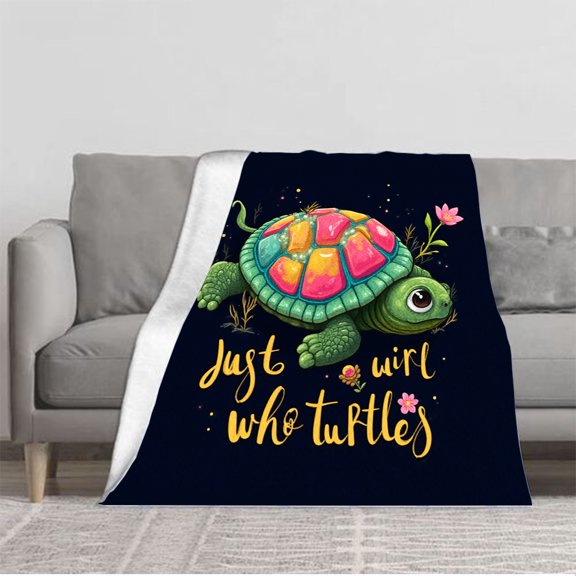 Colorful Turtle Flannel Blanket - Soft Cozy Durable Perfect for Sofa Travel Bed & Chair - Whimsical Design with Vibrant