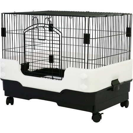 Homey Pet Rabbit Chinchilla Ferret Hamster Cage Carry with Pull Out Tray and Caster Size: L25 XW17 XH21 (25  Black)