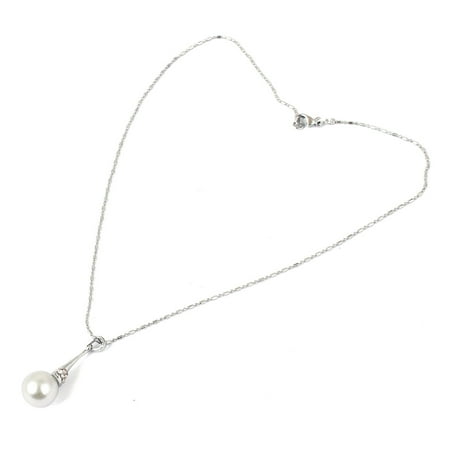 - Women Faux Pearl Pendant Chain Necklace Choker Jewelry Silver Tone