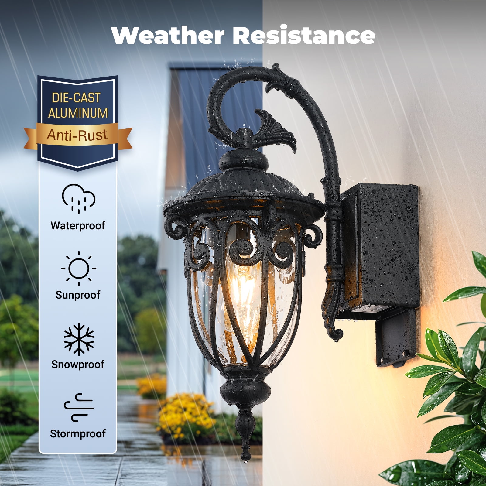 OPAXIS 18.6" H Porch Lights with Outlet, Dusk to Dawn Outside Lights for House, Waterproof Exterior Lighting Fixtures Wall Mount with GFCI Outlet, Black Front Door Light with GFCI Outlet for Garage
