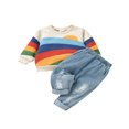 thumbnail image 1 of POINTERTECK Toddler Baby Boys Rainbow Print Pullover Tops Ripped Denim Pants 2Pcs Outfits Clothes Set 18-24 Months, 1 of 6