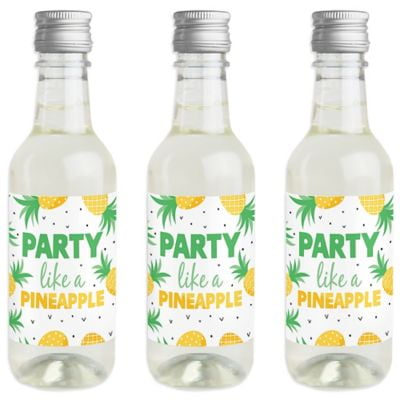 Tropical Pineapple - Mini Wine and Champagne Bottle Label Stickers - Summer Party Favor Gift for Women and Men - Set of 16