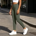 thumbnail image 5 of MXUIKV Leggings Pants for Women Tight Fitted Elastic High Waist Workout Yoga Trousers Solid Color(Medium,Army Green), 5 of 7