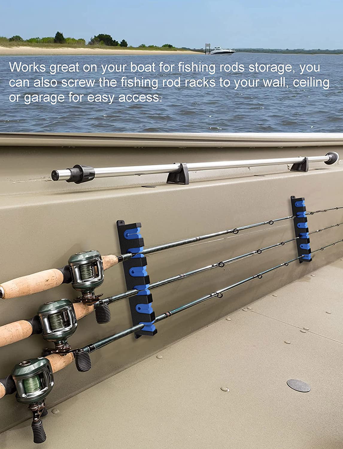 Calamus Horizontal/Vertical Fishing Rod Holder - Wall Mounted Fishing Rod  Rack, Store 6 Rods or Fishing
