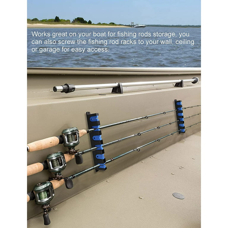 1 Pair Horizontal Fishing Rod Rack Holders Wall-mounted Fish Pole Holder  for Garage & Boat 6-Rod Storage Racks ，Blue