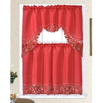 lume D' Home 3pc Kitchen Curtain Set 2 panels 36"L × 30"W   1 Valance 36" × 30" (Poinsettia Flower)