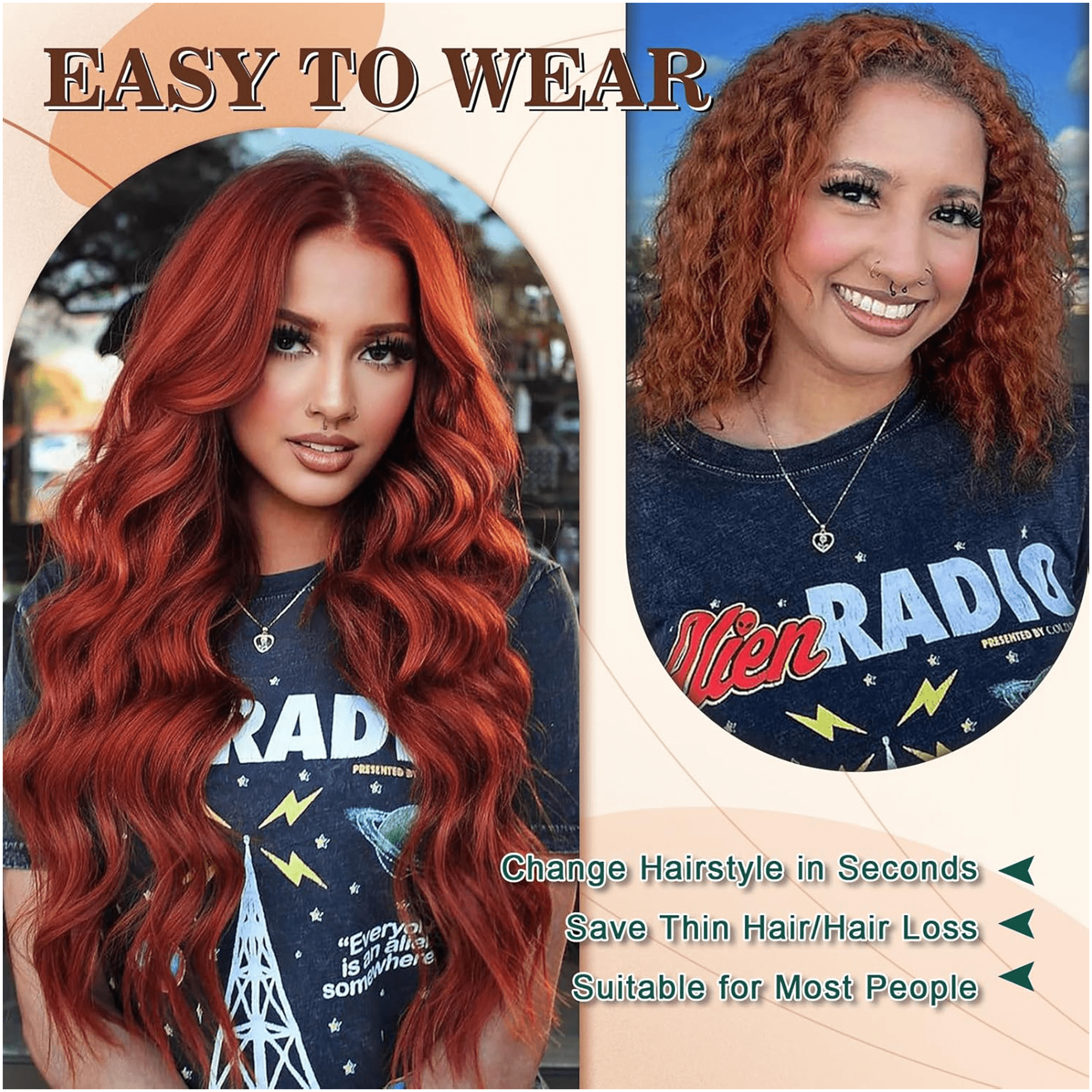 Morovan Reddish Brown Long Wavy Synthetic Wig for Women, Heat-Resistant Fiber, Adjustable Cap for Daily Wear and Costume Use