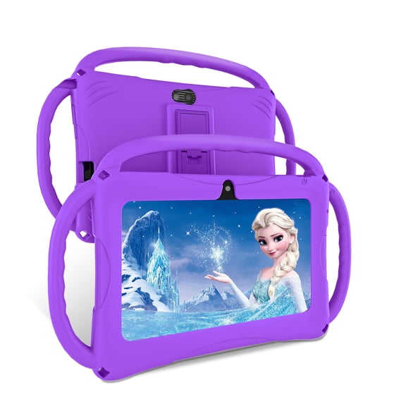 Kids Tablet 7 inch Android for Toddler, 6GB RAM 32GB ROM Bluetooth IPS Screen Parental Control Dual Camera Shockproof Case for Educational Games (Purple)