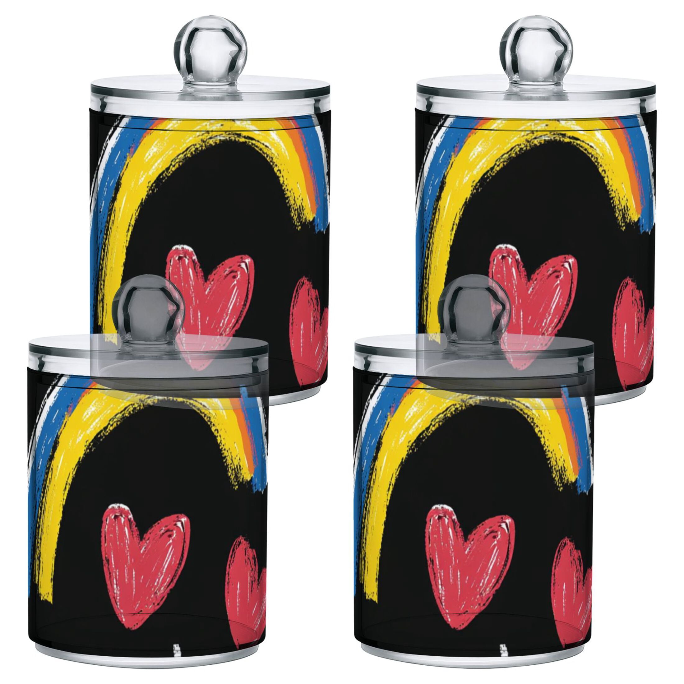 Ckdifva Crayons and Rainbows Hearts Storage Jar with Lid Acrylic Organization Storage Containers Set of 4