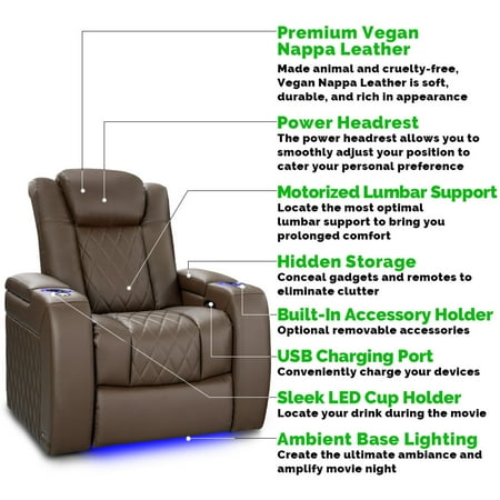 Valencia Theater Seating - Valencia Tuscany Vegan Row of 3 Loveseat Right Premium Vegan Leather Luxury Home Theater Seating - Dark Truffle