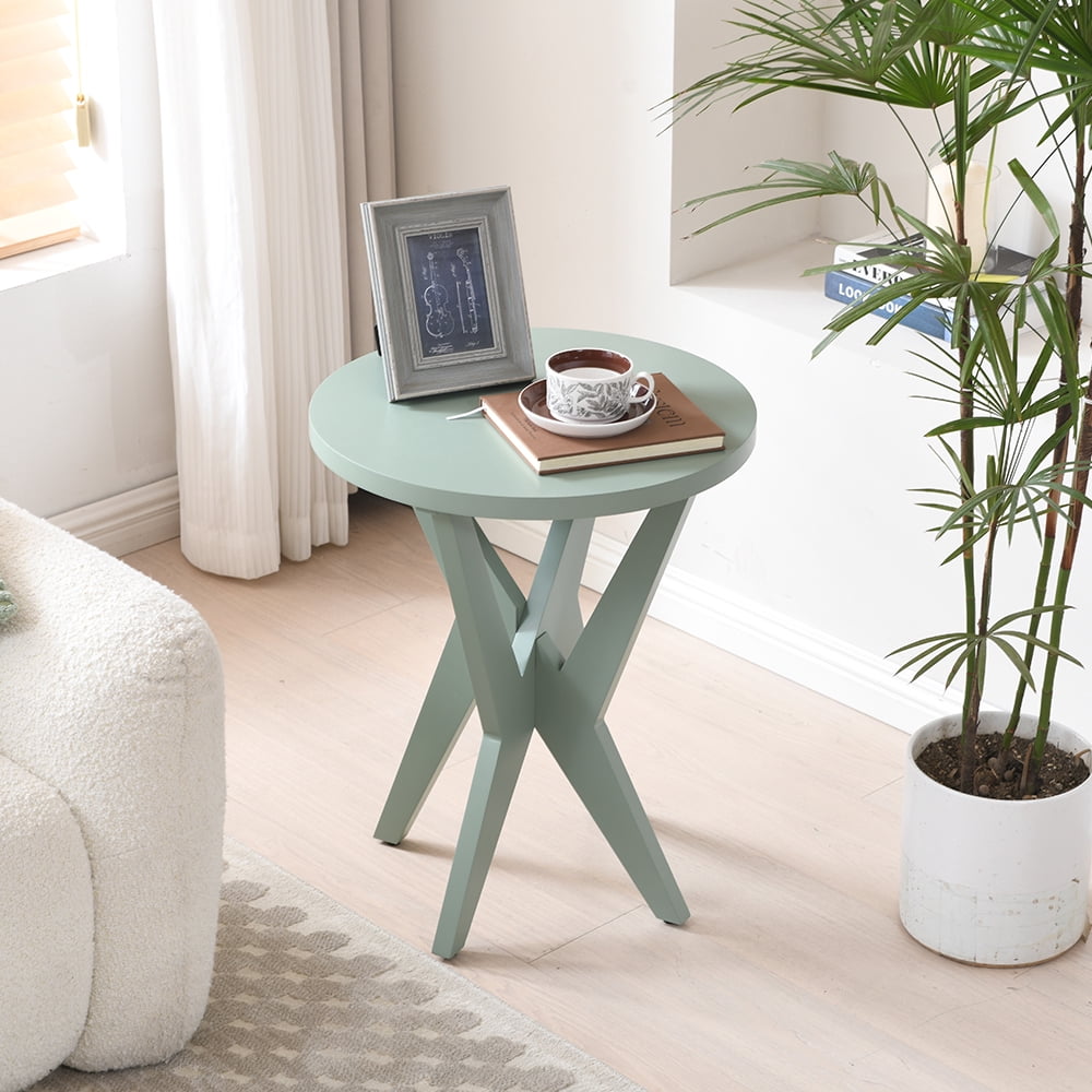 Round End Table 24'' High Side Table with Cross Legs, Modern Accent Bedside Table for Living Room, Balcony, Bedroom or Small Spaces, Green
