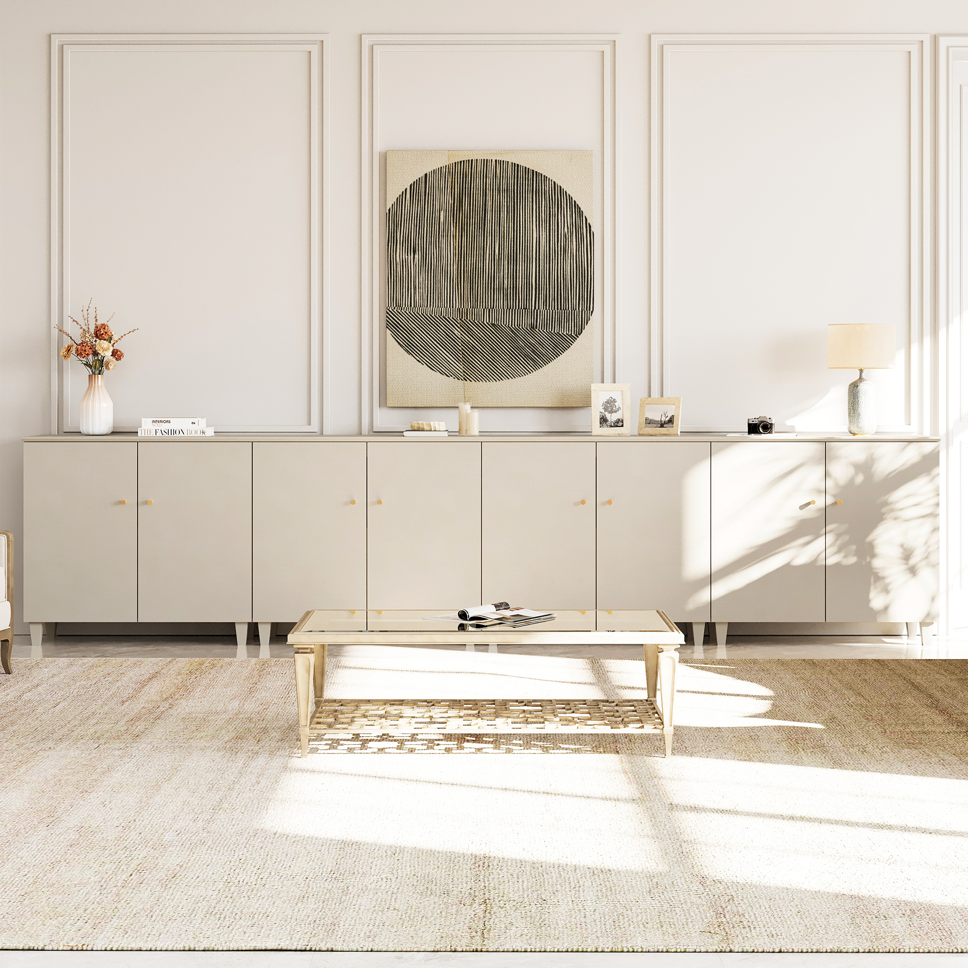 WAMPAT Set of 4 Sideboards with Doors for Dining Room Kitchen, Beige, 32.4" H, 2 Packs