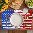 thumbnail image 4 of Red Blue Placemats Set of 8, Ombre Stars Stripes Rustic US Flag Blood Placemats for Dining Table, Place Mats for Kitchen Tabletop, Waterproof Wipeable Dining Table Mats Set, 4 of 9