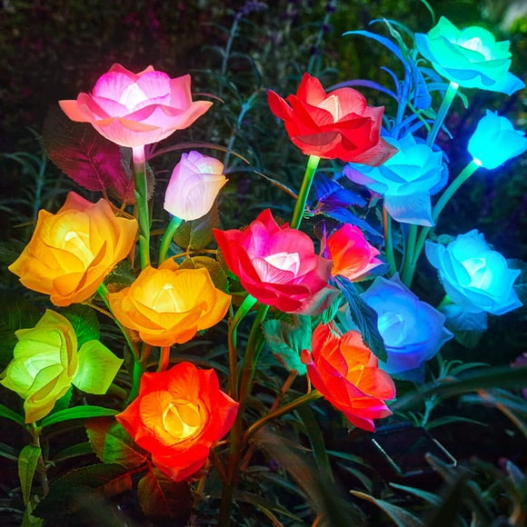 Luces solares para jardín RECHOO, paquete de 3, 15 LED, multicolor, impermeables