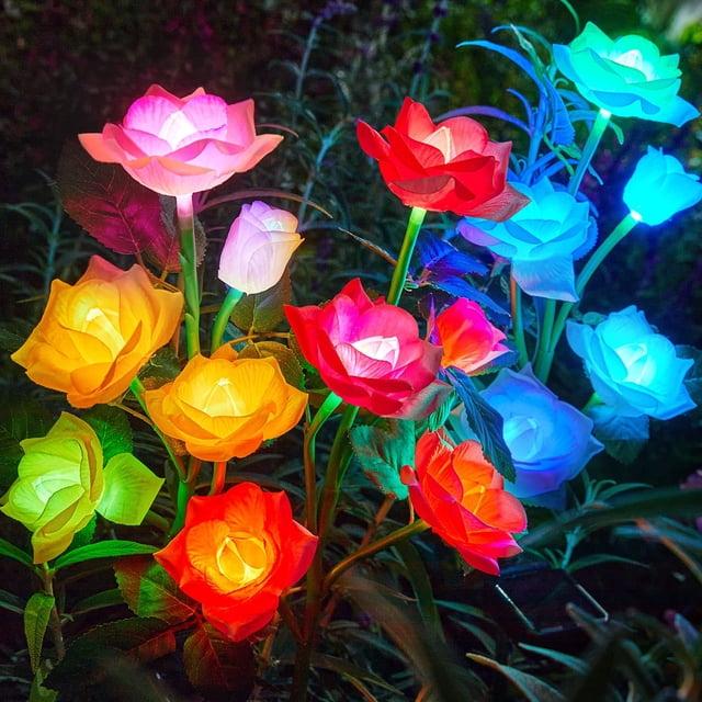 Luces solares para jardín RECHOO, paquete de 3, 15 LED, multicolor, impermeables