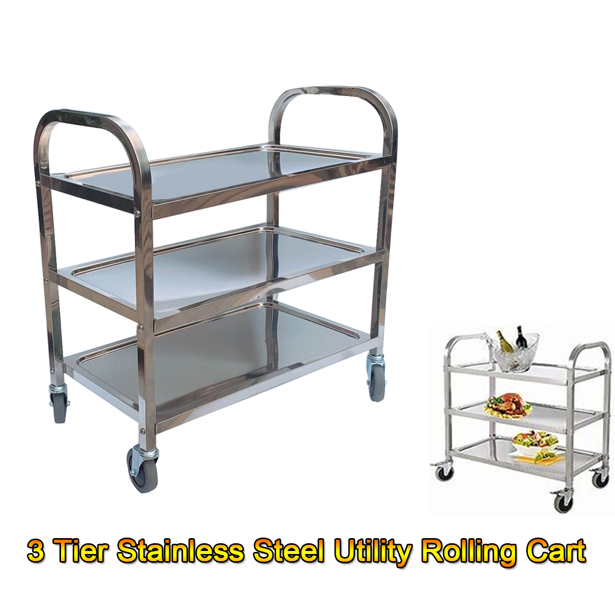 3 Shelves Kitchen Rolling Cart Stainless Steel Utility Storage Serving