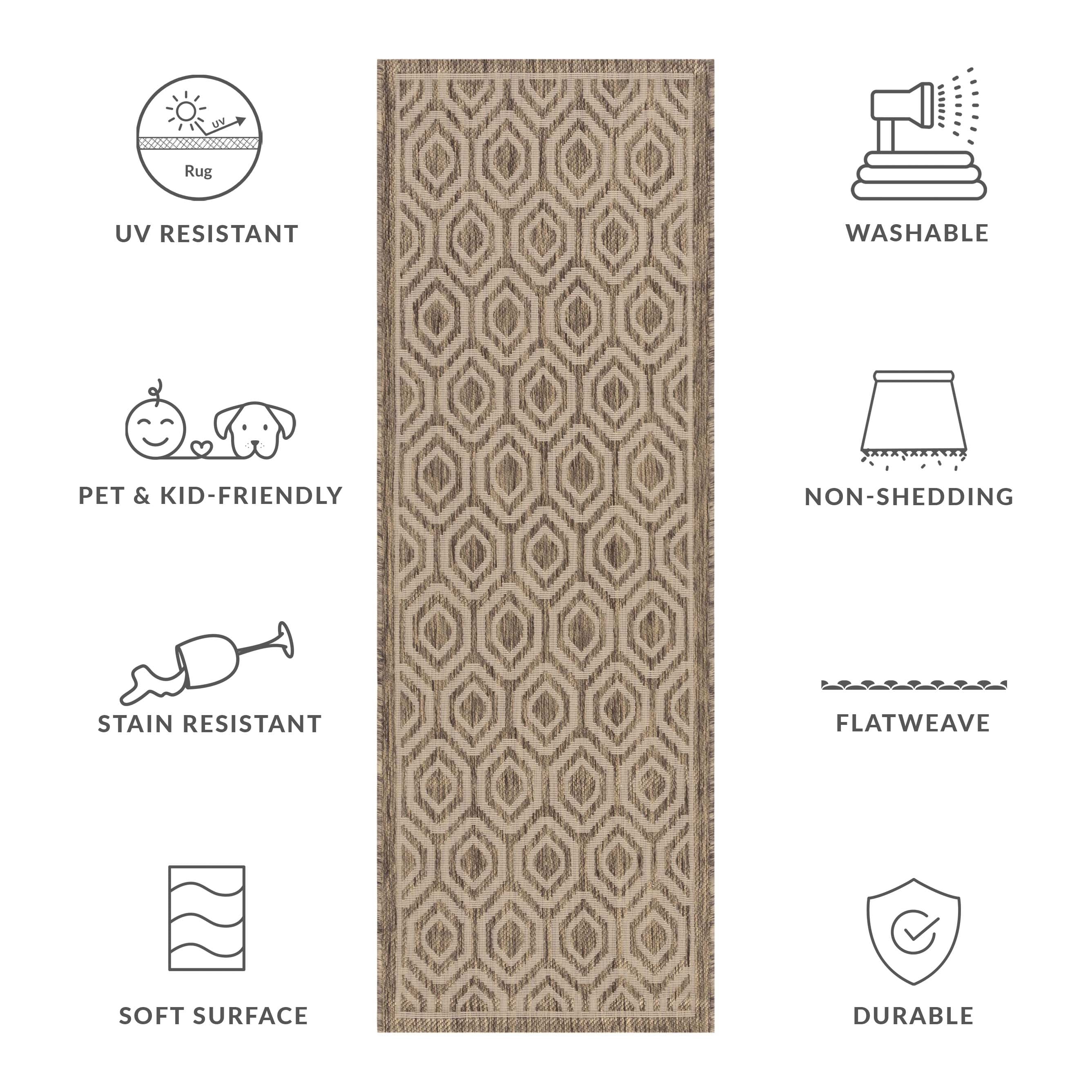 Safavieh Courtyard Amelia Geometric Indoor/Outdoor Runner Rug, Brown/Bone, 2'3" x 8'