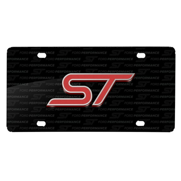 Ford Focus ST 3D Logo on Logo Pattern Black Aluminum License Plate