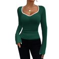 thumbnail image 2 of Camiseta de Larga con Cuello Redondo Estilo Y2K para Mujer, de Color Liso, Ideal para , Otoño e Invierno. para un Look Casual de Negocios. Verde S, 2 of 7
