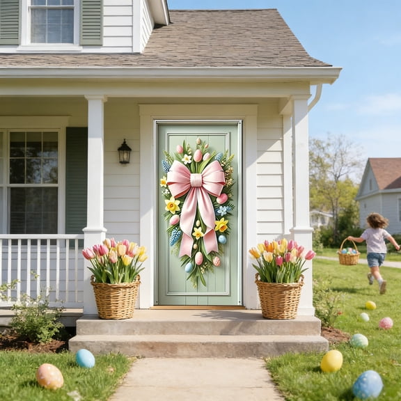 Ywuzuh Easter Door Decorations Easter Door Banner Cover Save on Colorful Easter Eggs Spring Holiday Backdropfor Front Door and Porch,Easter Spring Party Decor71x35 Inch