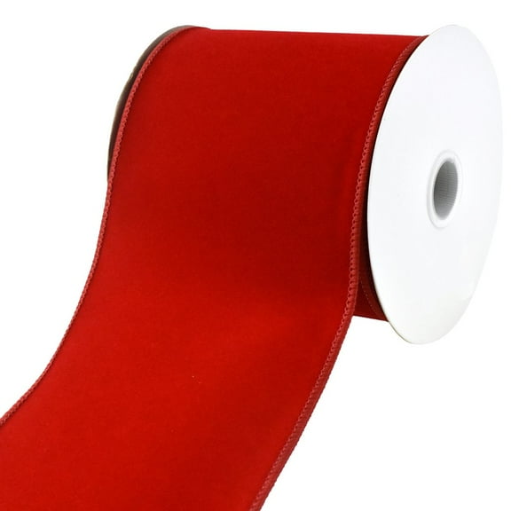 Christmas Velvet Domestic Outdoor Wired Ribbon, 4-Inch, 10-Yard