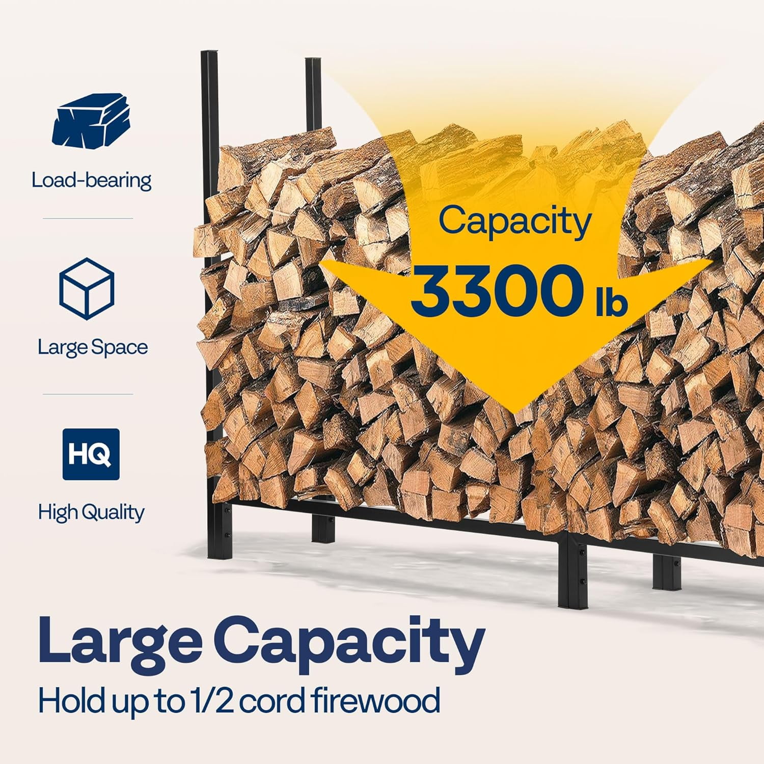 SPECSTAR Upgraded Heavy Duty 8 ft 1/2 Cord Firewood Rack Outdoor with Cover Combo Set, Thick Steel Log Holder Up to 3300 lb, Fire Wood Pile Storage Stand Organizer Black